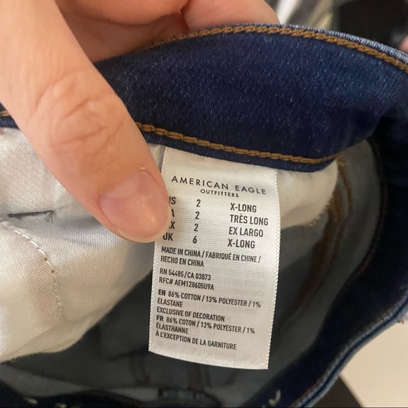 American eagle dark wash distressed mid rise jegging 2 extra long tall - Picture 3 of 5